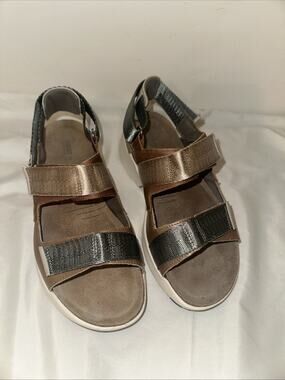 NAOT Odyssey Silver/ Gray/ Blue/ Gold ankle strap comfort walking sandals 6 / 37